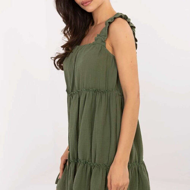 Daydress 213607 Green Lightweight Muslin Cotton Flared Dress