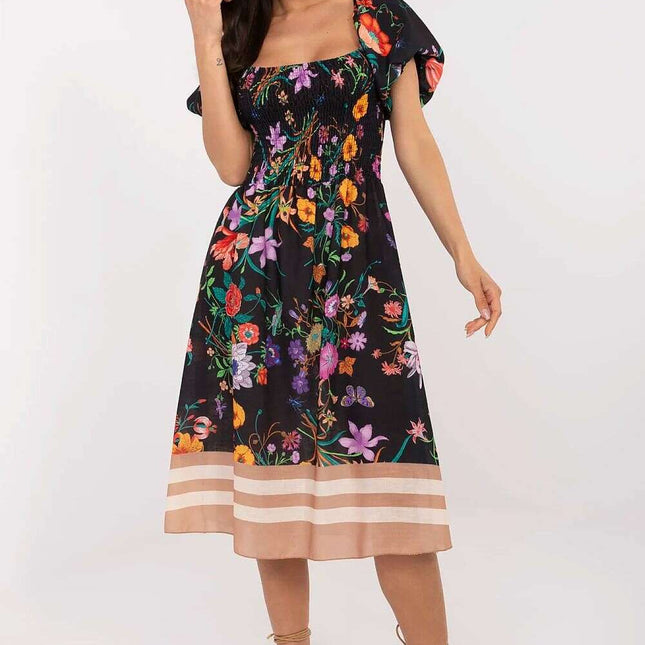 Daydress 213610 Midi Linen Polyester Blend Puff Sleeve Dress