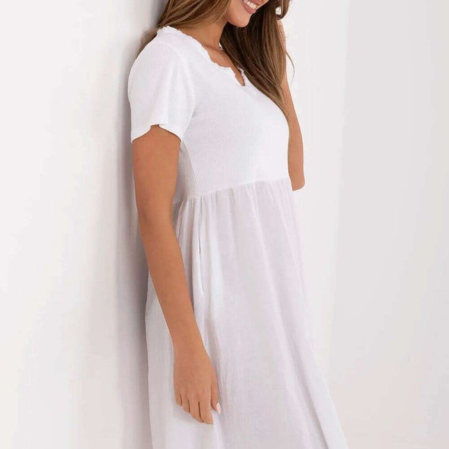 White Daydress 213791 Flared Cotton Elastane Blend Dress