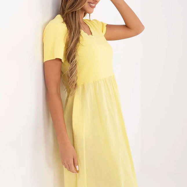 Yellow Daydress Model 213796 Flared Cotton Elastane