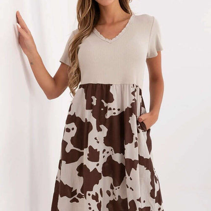 Beige Daydress 213802 Flared Summer Dress Cotton Elastane