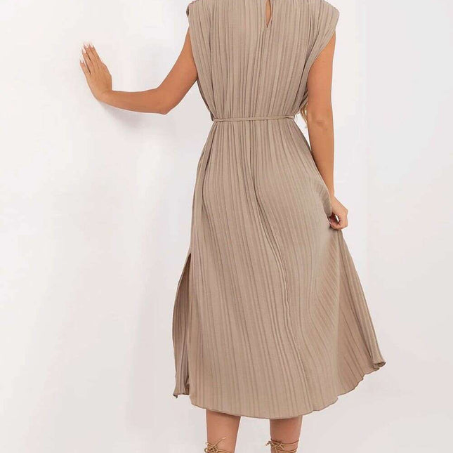 Beige Daydress 213815 Pleated Lightweight Summer Dress