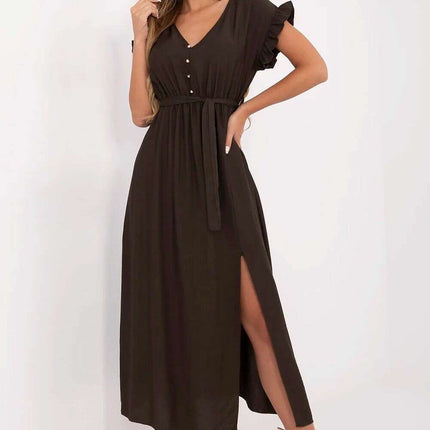 Brown Daydress Midi Flared Viscose Summer Dress For Women