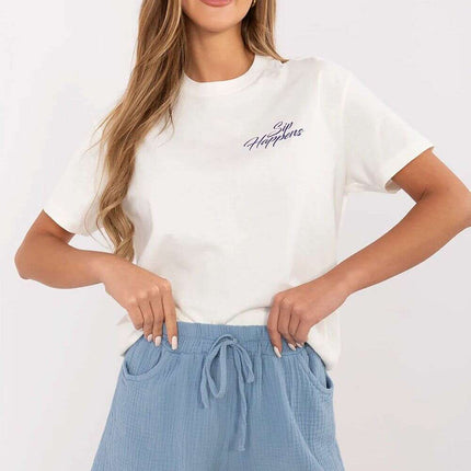 Blue Cotton Muslin Shorts High Waist Wide Leg Silhouette