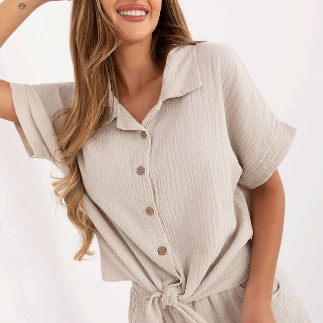 Beige Short Sleeve Shirt Model 213867 Lightweight Cotton