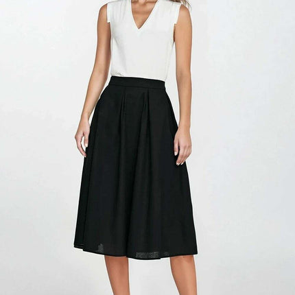 Pink Linen Rayon Blend Midi Skirt With Pleats Regular Cut