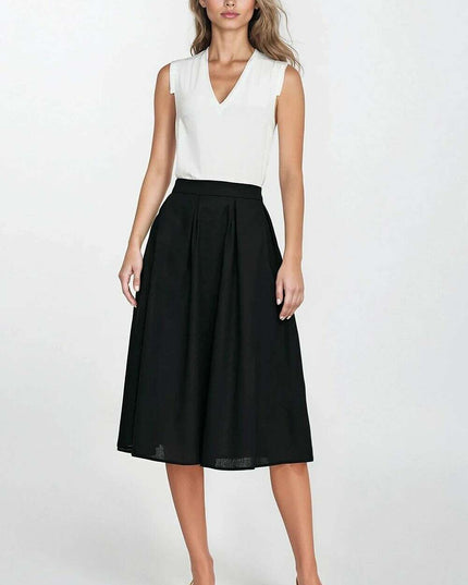 Pink Linen Rayon Blend Midi Skirt With Pleats Regular Cut