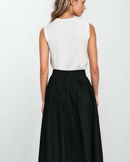 Pink Linen Rayon Blend Midi Skirt With Pleats Regular Cut