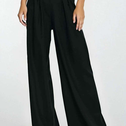 Blue High Waisted Linen Blend Trousers With Pleats