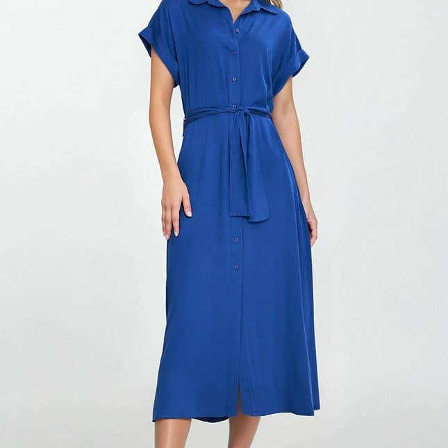 Blue Day Dress With Linen Rayon Relaxed Fit Knee Length