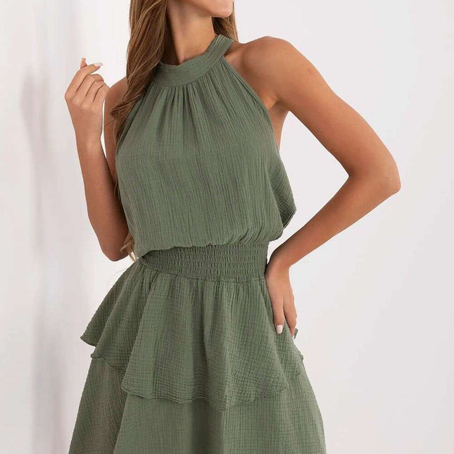 Green Daydress 214031 Light Flared Knee Length Muslin