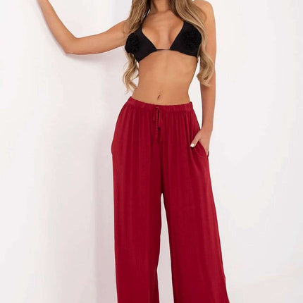 Red Palazzo Pants For Women High Waist Viscose Trousers