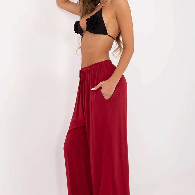 Red Palazzo Pants For Women High Waist Viscose Trousers