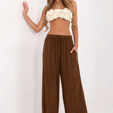 Brown Womens Palazzo Pants High Waist With Tie Breathable