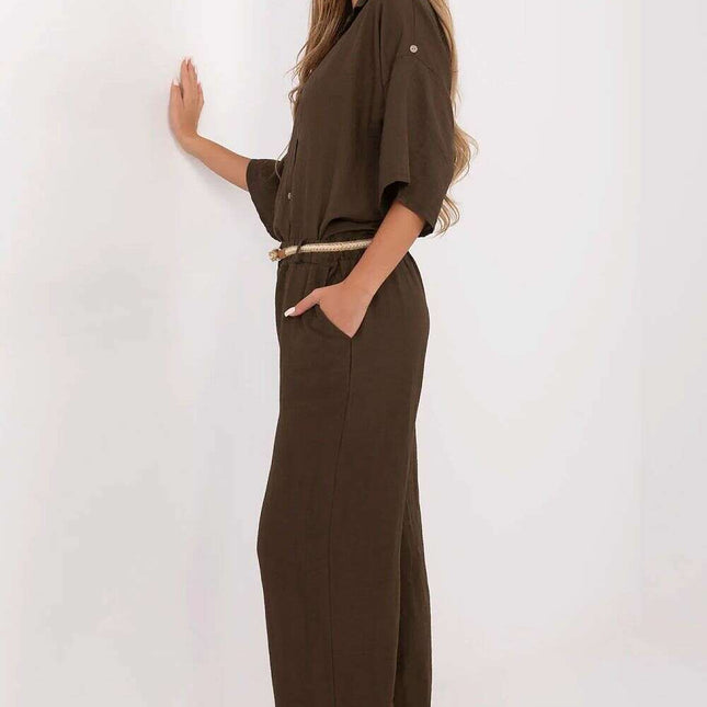 Brown Women Trousers 214059 Boho High Waist Wide Leg Pants