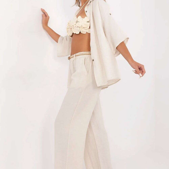 Women High Waist Wide Leg Boho Pants Viscose Linen