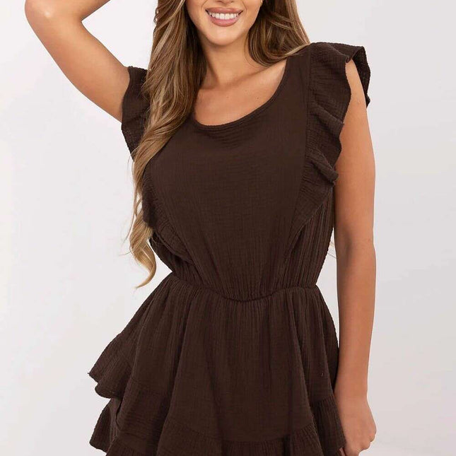 Suit Model 214067 Brown Muslin Cotton Jumpsuit Sleeveless