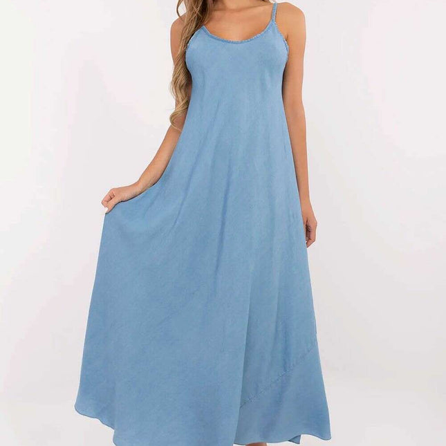 Blue Denim Maxi Dress With Straps Daydress 214297 Casual