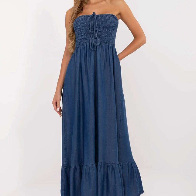 Blue Daydress Flared Maxi Lyocell Sleeveless Summer