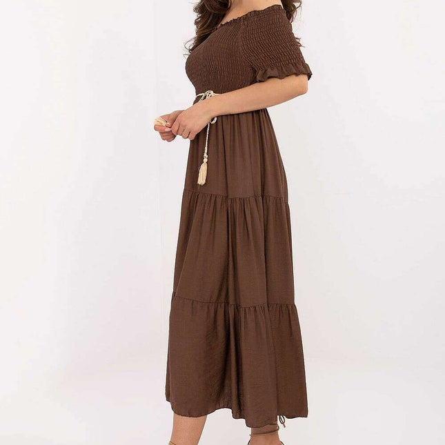 Brown Daydress Midi 215181 Flared Silhouette For Summer