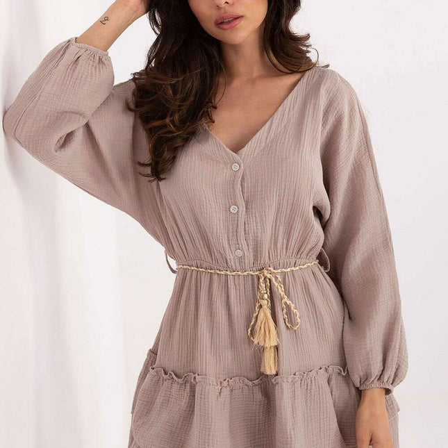 Daydress Model 215193 Boho Summer Mini Dress Beige Cotton