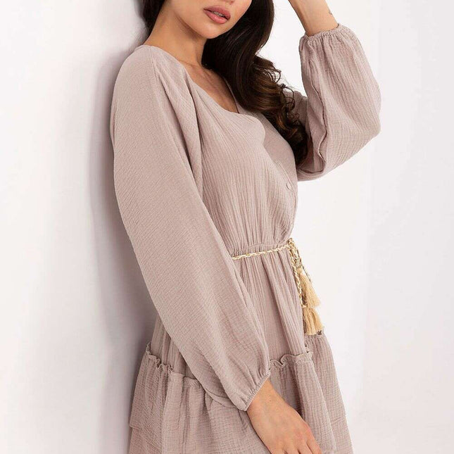 Daydress Model 215193 Boho Summer Mini Dress Beige Cotton