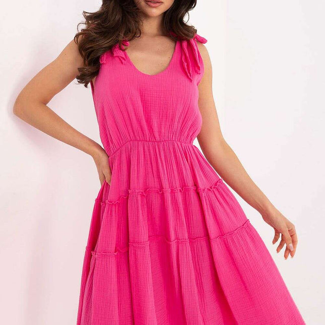 Daydress 215200 Pink Cotton Below Knee Summer Dress