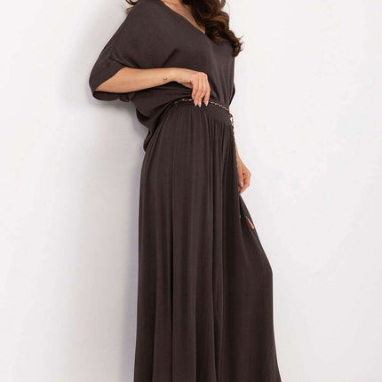 Sophisticated Viscose High-Waisted Wide Leg Trousers with Stylish Tie Belt