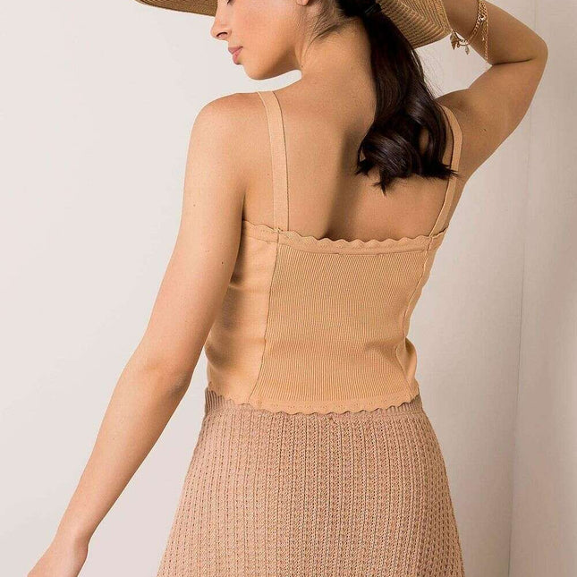 Ribbed Camisole Top 215374 Rectangular Neckline Brown