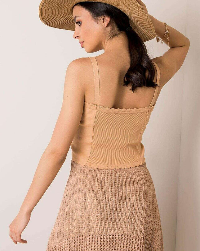 Ribbed Camisole Top 215374 Rectangular Neckline Brown