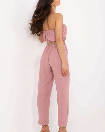 Pink Sleeveless Jumpsuit With Rectangular Elastic Neckline