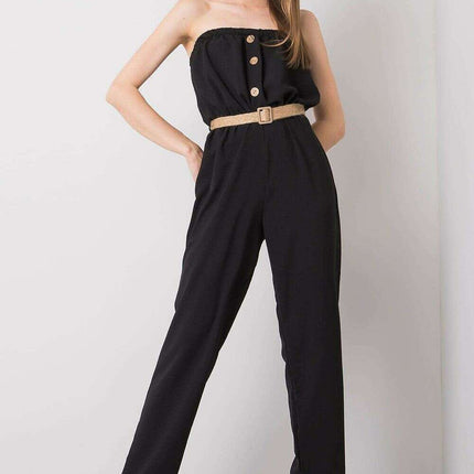 Black Sleeveless Jumpsuit Casual Cotton Blend For Women