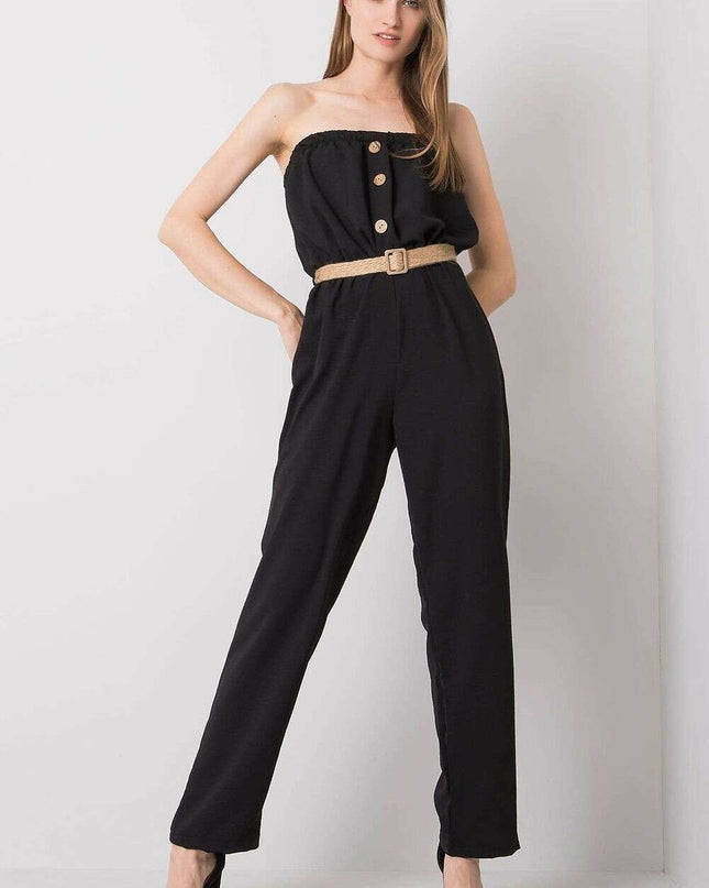 Black Sleeveless Jumpsuit Casual Cotton Blend For Women