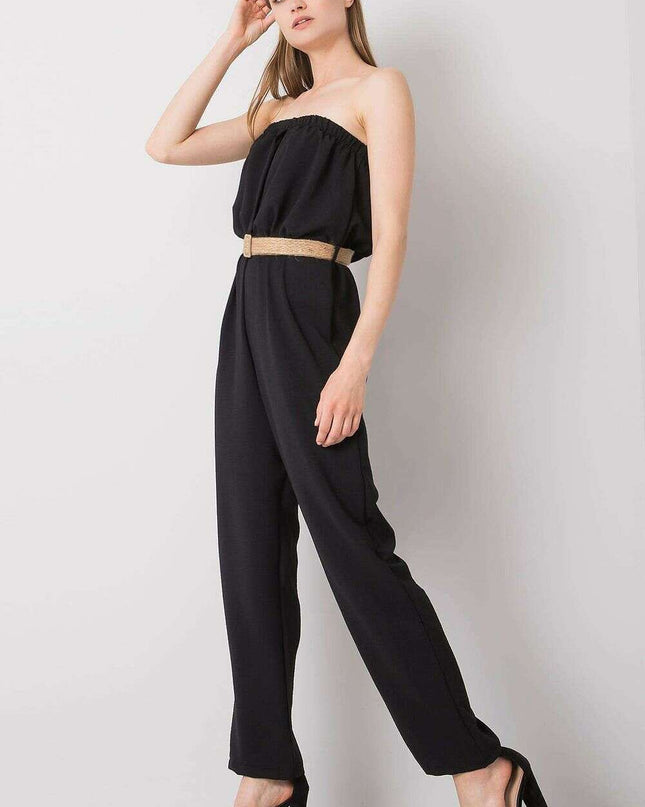 Black Sleeveless Jumpsuit Casual Cotton Blend For Women