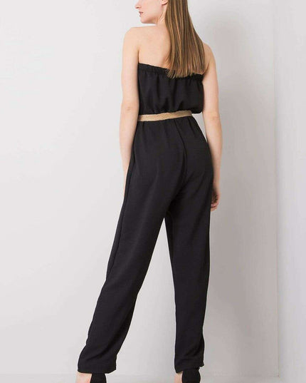 Black Sleeveless Jumpsuit Casual Cotton Blend For Women