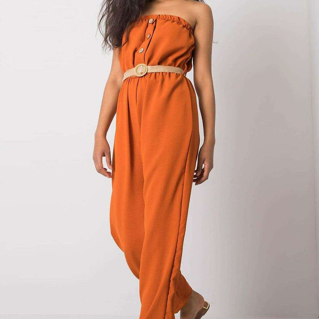 Casual Sleeveless Jumpsuit Orange Cotton Polyester Style