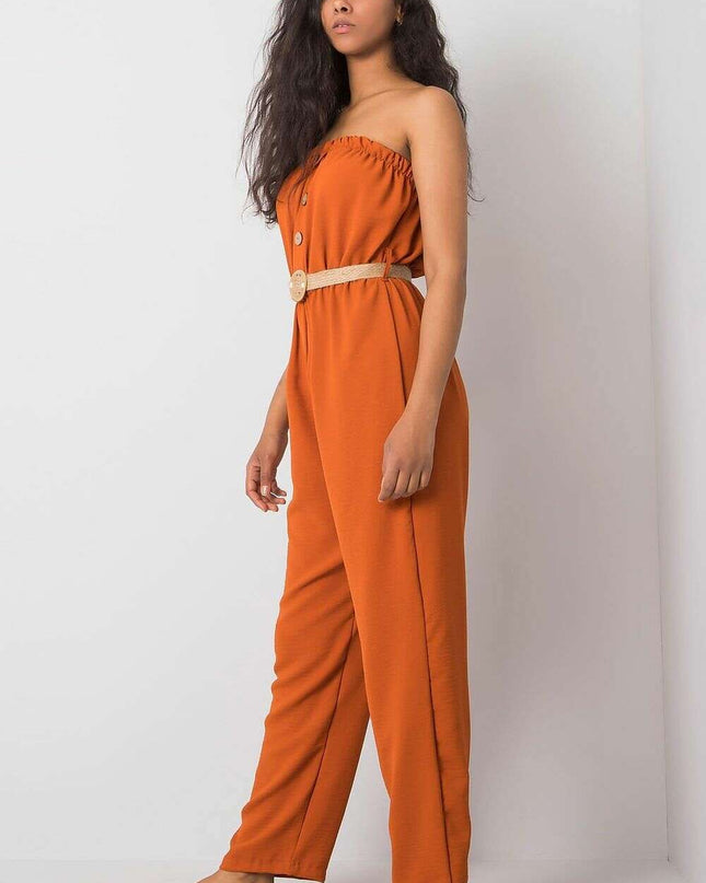 Casual Sleeveless Jumpsuit Orange Cotton Polyester Style