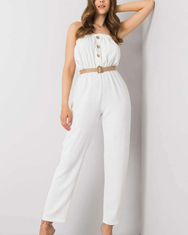 Beige Sleeveless Jumpsuit With Rectangular Neckline