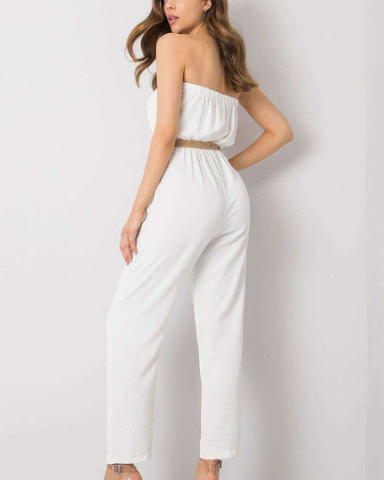 Beige Sleeveless Jumpsuit With Rectangular Neckline