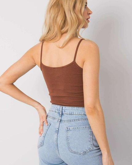 Brown Ribbed Cotton Elastane Strappy Top 215384 Everyday