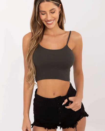 Green Ribbed Cotton Elastane Top With Round Neckline