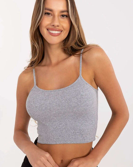 Grey Ribbed Cotton Elastane Spaghetti Strap Top 215388