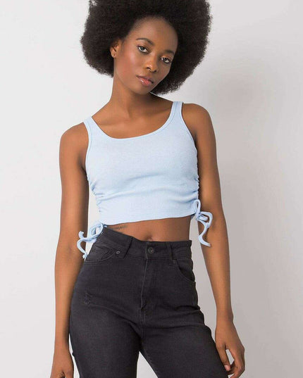 Blue Ribbed Crop Top With Straps Cotton Elastane Comfort