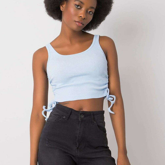 Blue Ribbed Crop Top With Straps Cotton Elastane Comfort