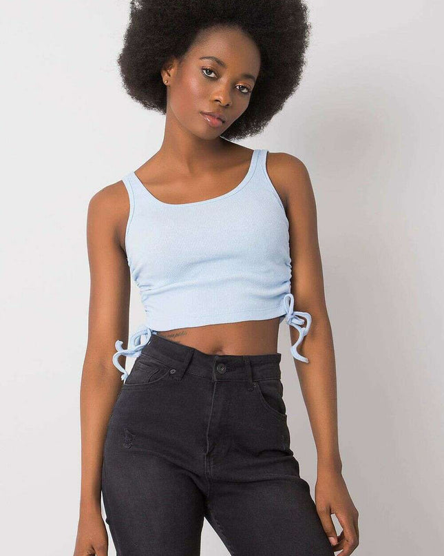 Blue Ribbed Crop Top With Straps Cotton Elastane Comfort
