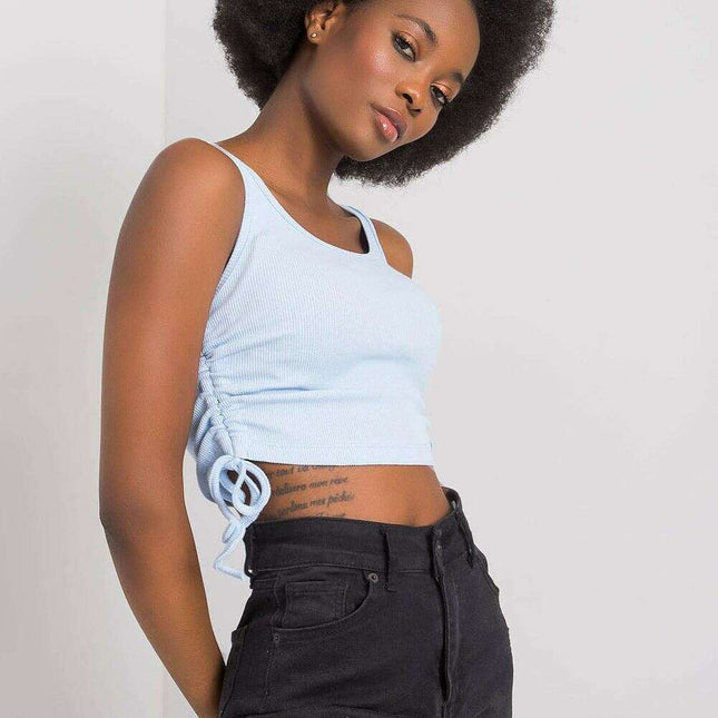 Blue Ribbed Crop Top With Straps Cotton Elastane Comfort
