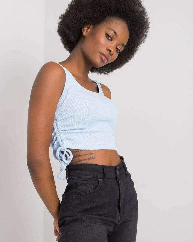 Blue Ribbed Crop Top With Straps Cotton Elastane Comfort
