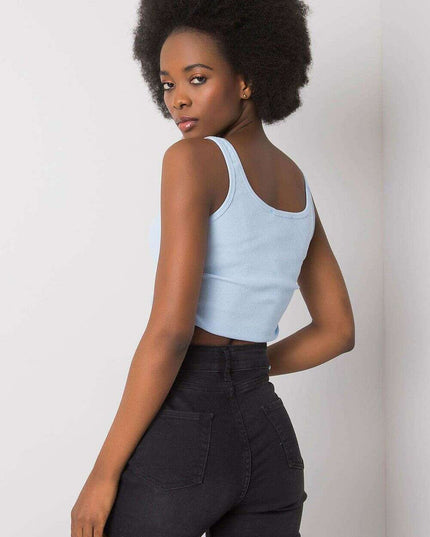 Blue Ribbed Crop Top With Straps Cotton Elastane Comfort