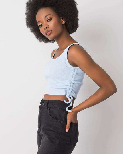Blue Ribbed Crop Top With Straps Cotton Elastane Comfort