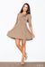 Elegant Brown Flared Daydress with Waist Belt and 3/4 Sleeves